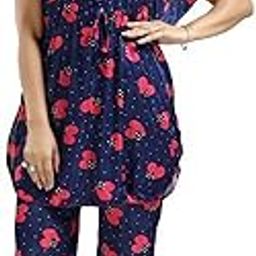 Satin Kaftan Night Suit for Women - Kaftan Nighty - Printed Satin Night Suit Set for Women-image-19