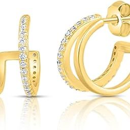 925 Sterling Silver Double Hoop Gold Plated Earrings | Gifts For Women And Girls | With Certificate of Authenticity and 925 Hallmark-56