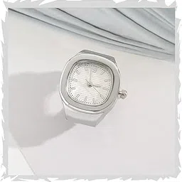 shocknshop Analog Fashion Stainless Steel Square Silver Ladies Ring Watch for Women -W165-picture-0