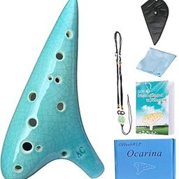 DHwebWLP 12 Hole Ocarina Instrument With Song Book for Beginner,Alto C Ceramic Ocarina(Cyan Ice-crack Crack)-picture-10