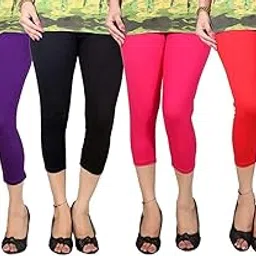 feelblue Premium Cotton Strachable Women's Casual/Gym/Sports 3/4th Capri,Free Size, Pack of 4 Capri-picture-17