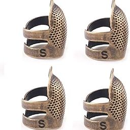 SAHAYA Pack of 2 pcs Small & 2 pcs Medium Adjustable Brass Finger Protector Thimble for Sewing Embroidery Needlework-image-41