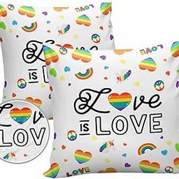 Edwiinsa Abstract Love Outdoor Pillow Covers Waterproof,All Weather Cushion Case Set of 2 Decorative Pillowcases for Sofa Couch Bed Decor Patio Furniture 16"x16" Modern Rainbow Heart Simple White-image-64
