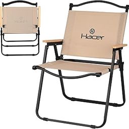 Hacer Carbon Steel Foldable Chair Outdoor Portable Armchair with Wooden Handle for Travel Camping Picnic Garden (Beige)-picture-0
