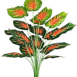 ARICK DECOR Artificial Plants Fake Turtle Tree Leaves with Stems 29" Tall Faux Palm Tree Large Monstera Imitation Frond Leaf Tropical Plant Greenery Floral Jungle Party (RED-2)-28