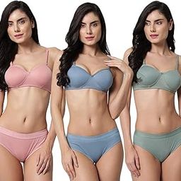QUME99 Women's Cotton Half Cup Padded Bra Panty Sets in Bold Colors, Wire Free Bra Panty Lingerie Set for Ladies and Girls, and Bikin Style InnerwearCombo Pack of 3-picture-26