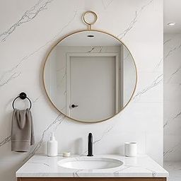 Amazon Basics Round Mirror for Bathroom, Vanity & Wall Decor – 18” | Real Brass Frame | Modern Wall-Mounted Design-44