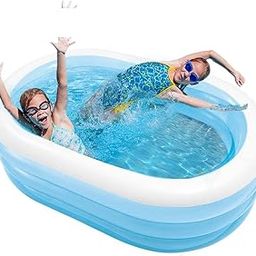 5.5 Feet Inflatable Swimming Pool Kids Water Bath tub Toddler Backyard Portable PVC Inflatable Mini Fun for Kids Baby Blow-up Lightweight |Summer Outdoor Family Pool (5.5 Feet Anda/Oval)-image-62