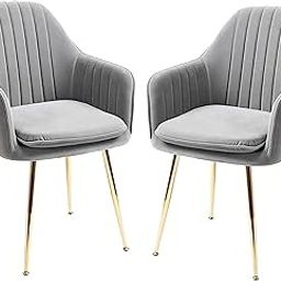 Roxigo Set of 2 Velvet Dining Chairs, Cushion Seat Chair for Living Room Bedroom Restaurant, Modern Contemporary Upholstered with Polished Golden Metal Legs (Dark Grey)-image-76