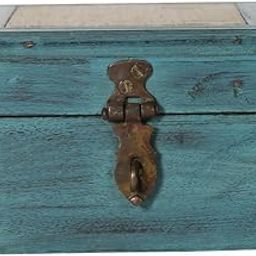 CONTRAST LIVING Wood Hand Painted Vintage Decorative Box (Blue_Outer Dimension_22x22x13 Cm)-image-7