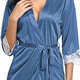 Xs and Os Women's Satin Solid Above knee Nightwear (ST_ROBE_X012_FREE_Blue & Grey)-image-27