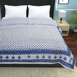 MITUL Home Fashion 300 GSM Cotton Soft Jaipuri Razai Traditional Print Single Bed Winter Heavy Quilt Ac Blanket Rajai Comforter (Multicolor Lightweight & Breathable) (White Beauty Double Bed)-image-90