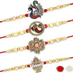 Mens Fabulous Gold Plated Meenakari Rakhi (Set Of 4) With Roli Chawal And Greeting Card (E1G1M1P7)-13