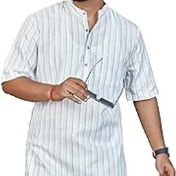 authentics Classic Linen Blend Vertical Striped Modi Kurta, Half Sleeves, Regular Fit | Casual Ethnic Wear | Perfect for Any Occasion | Premium Fabric | Elegant Style | Self Design-picture-43