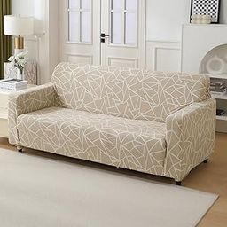 HOKIPO 140gsm Stretchable Sofa Cover for 3 Seater Sofa, Beige Abstract Geometry (NEW-4947-C3)-image-53