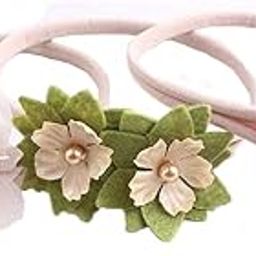 Shivashay 3 Pcs Baby Headband Nylon Flower Stretchable HairBand for Newborn Infant Toddlers Kids 0-3 Yeare (Off-White)-image-40