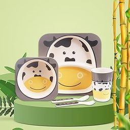 Tony Stark Bamboo Baby Feeding Set - 5-Piece Tableware for Toddlers, Kids & Babies Includes Plate, Bowl, Cup, Spoon, Fork - BPA-Free, Unbreakable Eco-Friendly |Organic & Natural (Cow)-image-77