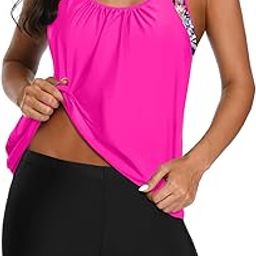 Tankini Swimsuits for Women Athletic Swim Tank Top with Boy Shorts Two Piece Tummy Control Bathing Suits-image-84