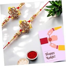Ganesh Design Rakhi with Beads, Traditional Raksha Bandhan Gift Set, Includes Roli Chawal and Greeting Card-image-57