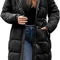 Women's Reversible Puffer Coat Water Resistant Winter Jacket Long Warm Padded Bubble Outwear with Hood (1X-5X)-image-5