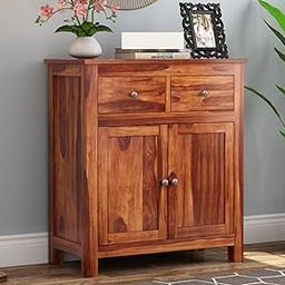 Shyama Home Style Solid Sheesham Wood Wooden Sideboard Cabinet with 2 Drawers and Shelves Storage Chest of Drawer for Your Living Room, Bedroom Storage (Clovis,Honey)-image-90