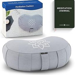 Large Crescent Meditation Cushion Pillow - Half Moon Yoga Bolster Meditation Pillows for Sitting On Floor - Buckwheat Hull Filled Cushion with Removable Cover and Carry Handle (Slate Grey)-image-10