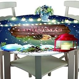 UJEAVETTE Round Tablecloth Cover for 47inch Christmas Dining Table Santa on Sleigh-image-33