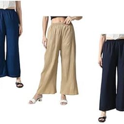 Women Solid Soft Crepe Palazzos Pants for Summer [Pack of 3]-image-17