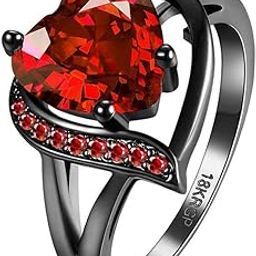 Fashion Finger Ring for Women and Girls - Red Crystal Stone Studded Heart Shaped Ring - Black Gun Plated Accessories Jewellery-image-7
