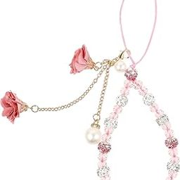 Cell Phone Straps Creative Crystal Flower Pendant Charm Non- Slip Phone Lanyard Cute Pocket Keychain Strap for Car Key Purse Decoration (Pink)-20