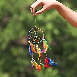 Multicolor Car Dream Catcher, Round Shape, Feather and Metal Made, Size Aprox 5inches and 25g, Pack of 1 Car Dream Catcher in Box-image-62