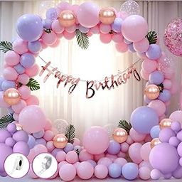 Party Propz Birthday Decoration Items - 60 Pcs Balloons for Birthday Decorations | Birthday Decorations for Kids | Bday Balloons Rose Gold, Purple, Pink,Latex, Paper (Cardstock), Foil-6