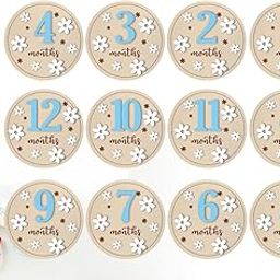 SVM CRAFT® 12Pcs Baby Monthly Milestone Cards blue, Baby Girl or Baby Boy Newborn Gifts, BABY milestone stickers , Wooden Monthly Baby Milestone Markers, 3 D Wooden Milestone Discs, Baby Photoshoot Items,Milestone Cards for New Born Wooden, blue number-image-81