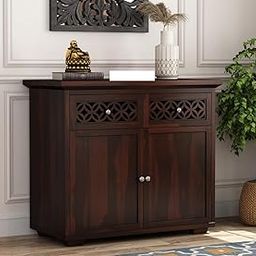 HAVORI FURNITURE Solid Sheesham Wooden Sideboard Cabinet for Living Room with 2 Drawers & 2 Door - Wooden Drawer Storage Cabinet for Bedroom Home Storage (Design 8)-image-47