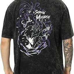 Unisex Solo Leveling Anime Oversized Stone Washed T Shirts for Men and Women, Shadow Monarch Printed Anime Tshirt-image-76