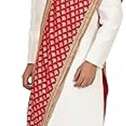 Men's Velvet Heavy Gold Print Stole with Tassels (Pink,Free Size)-image-19