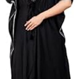 “Elegant Black Women’s Rayon Kaftan | Silver Embroidered Neckline, Adjustable Waist.-54