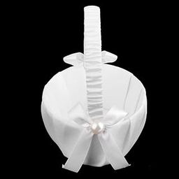 MERISHOPP Satin Flower Girl Basket with Pearl Bow Wedding Party Ceremony Decor White Pack of 2PCS-image-89