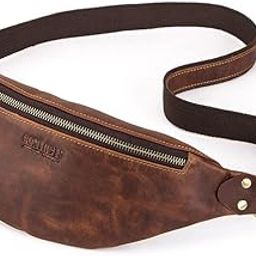Fanny Pack Waist Bag Multifunction Genuine Leather Hip Bum Bag Travel Pouch for Men and Women- Sturdy Metal Zippers | Adjustable Belt & Brass Lock (Hunter Brown)-image-36