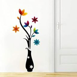 Techgifti™ Colorful Flowers with Vase ' Wall Sticker (PVC Vinyl, 112 cm x 48 cm)-image-79