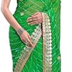 Indian Handicraft Chiffon Women's/Girls Stylish Tradition Leheriya Gota Patti Lace Saree With Un-stitched Blouse -894-10