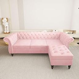 Woodsfreak Luxurious Chester Designer Sofa, Velvet 3 Seater RHS ofa + Ottoman Modern Sofa for Your Loving Space, Bedroom, Living Room, Offices … (Ashrose)-image-61