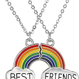 Jewellery Gifts Stylish Latest Silver Plated Rainbow Best Friends Pendant Necklace Chain for Girls and Women (Multi-Color) (YBNK_50163)-12