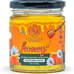 PURE N DESI Multi Flora Honey – 100% Natural Raw Honey 250GM | Unprocessed & Unpasteurized | Indigenous Honey from Native Beekeeping Farms || Good for Heart Health | Sourced from the Nectar of Wild Flowers 250 Grams (Glass Jar)-image-9