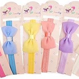 Baby Girls' Elastic Headbands with Tulle Bow, 6 Pack, Pink Blue Yellow Coral Purple White-image-87