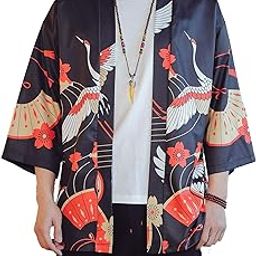 Men's Lightweight Kimono Jacket Seven Sleeve Open Front Cardigan Coat Japanese Style Bathrobe-14
