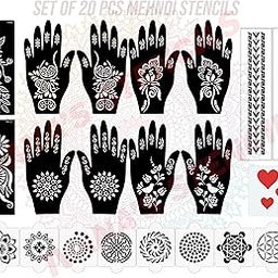 Ivana's Set of 20 Pcs Combo Pack, Reusable Mehandi Design Sticker Stencils for Both Hand | Mehandi Design Hand Art | Quick and Easy to Use, for Girls, Women, Kids & Teen, D-2148-image-85
