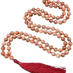 Gemstone Gallery Attractive Sunstone Mala Original 108 Beads Certified सनस्टोन माला ओरिजिनल Sunstone Crystal Mala Sun Sitara Stone Malaa Sun Stone Malaa For Wearing Purpose-image-9