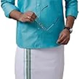 ramraj cotton RAMRAJ traditional cotton solid full sleeve shirt and matching fancy border dhoti for men-picture-48