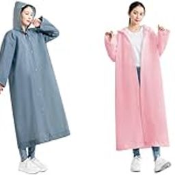 Optifit® Rain Coat for Adults Reusable EVA Waterproof Windproof Hooded Ponchos Lightweight Unisex Design with Button-Up for Commute Monsoon Travel Festivals 2 Pack Length 120cm 2 PCS-image-25